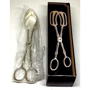 Bread Salad Tongs 0625 Italy Silver Plate Scissors 9" Wedding Box Vtg NEW